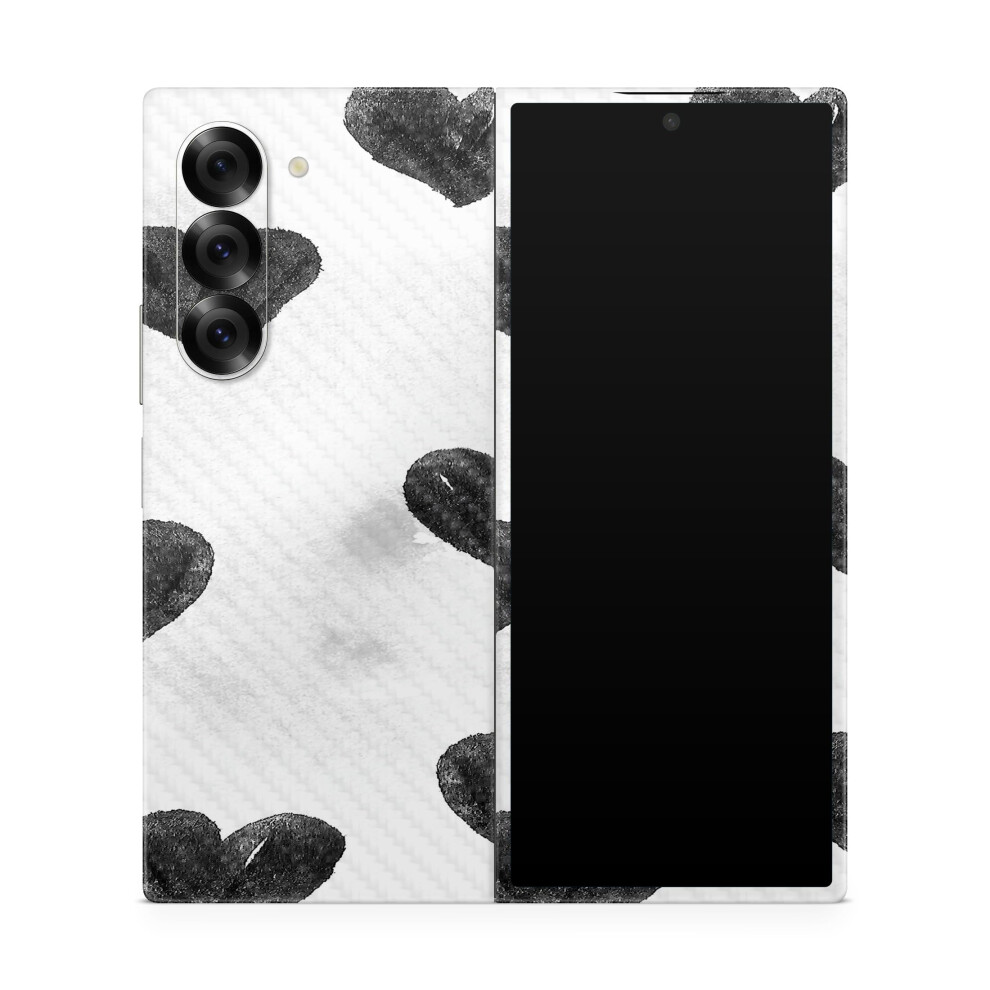 Custodia Protettiva In Fibra Di Carbonio Compatibile Con Samsung Galaxy Z Fold 6 - Cuori D'inchiostro - Pellicola Protettiva In Vinile 3M Di Alta-image