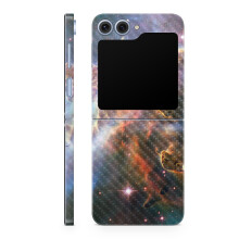 Koolstofvezel telefoonhoes compatibel met Samsung Galaxy Z Flip 6 - Golden Nebula - Premium 3M vinyl beschermende wrap sticker cover - eenvoudig aan