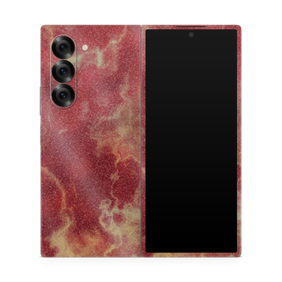 Glossy Glitter Phone Skin Compatible With Samsung Galaxy Z Fold 6 - Crimson Marble - Premium 3M Vinyl Protective Wrap Decal Cover - Easy To Apply | Cr 198460955616