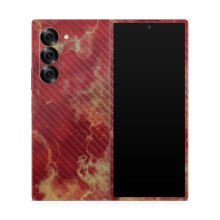 Película de Fibra de Carbono para Samsung Galaxy Z Fold 6 - Mármore Carmesim - Adesivo Protetor Premium 3M