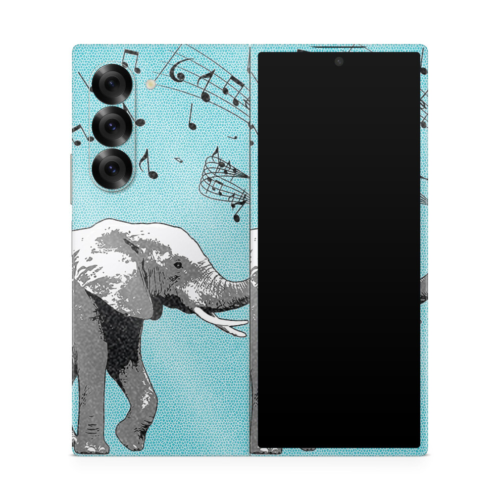 Glossy Glitter Phone Skin Compatible With Samsung Galaxy Z Fold 6 - Musical Elephant - Premium 3M Vinyl Protective Wrap Decal Cover - Easy To Apply | 198460955494