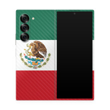 Pele de Fibra de Carbono Compatível com Samsung Galaxy Z Fold 6 - Bandeira do México - Decalque Protetor 3M