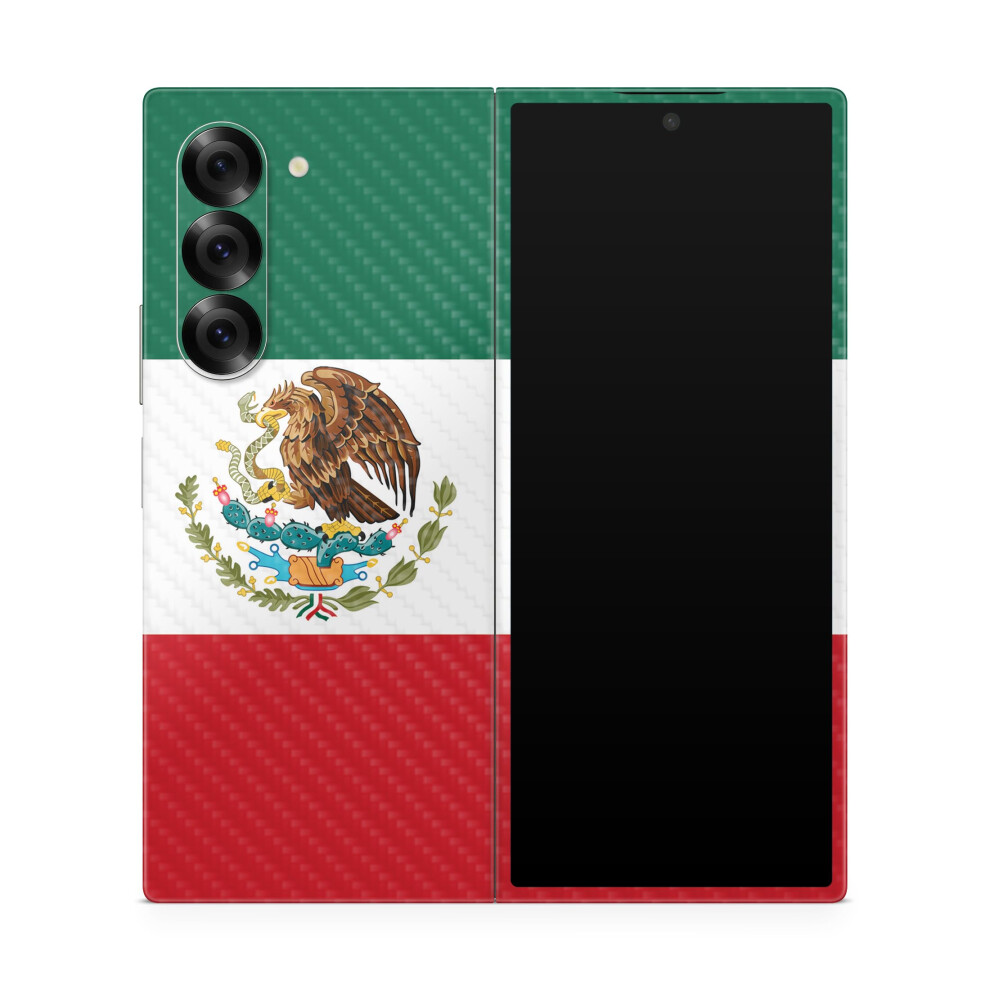 Carbon Fiber Phone Skin Compatible With Samsung Galaxy Z Fold 6 - Mexican Flag - Premium 3M Vinyl Protective Wrap Decal Cover - Easy To Apply | Crafte 198460944740