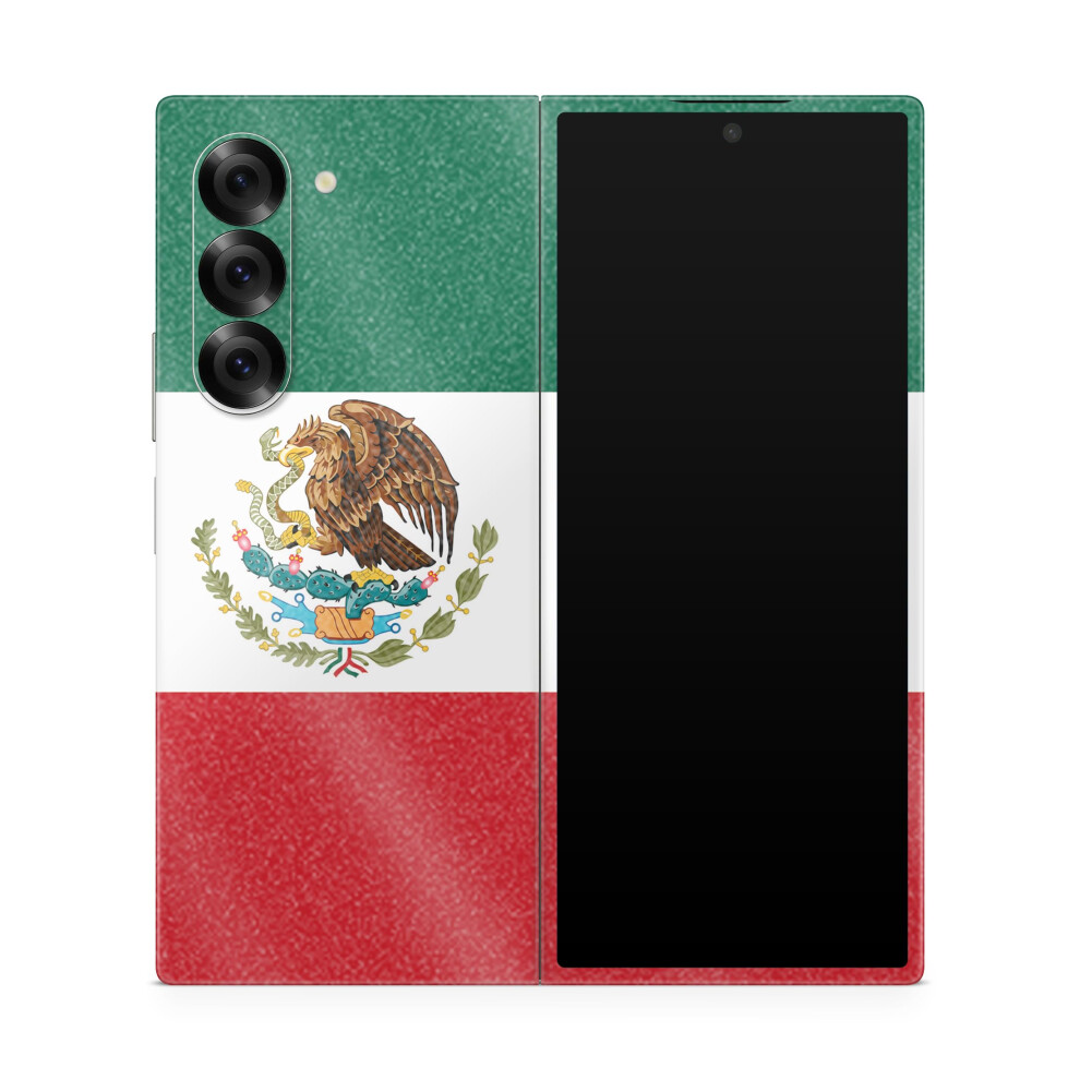 Glossy Glitter Phone Skin Compatible With Samsung Galaxy Z Fold 6 - Mexican Flag - Premium 3M Vinyl Protective Wrap Decal Cover - Easy To Apply | Craf 198460944757