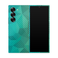 Carbon Fiber Phone Skin Compatible with Samsung Galaxy Z Fold 6 - Blue Green Polygon - Premium 3M Vinyl Protective Wrap Decal Cover - Easy to Apply |