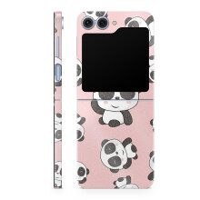 Glanzende glitter telefoonhoes compatibel met Samsung Galaxy Z Flip 6 - Panda Hello - Premium 3M vinyl beschermende wrap sticker cover - eenvoudig aa