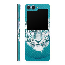 Koolstofvezel telefoonhoes compatibel met Samsung Galaxy Z Flip 6 - Witte Tijger - Premium 3M Vinyl Beschermende Wrap Decal Cover - Eenvoudig aan te