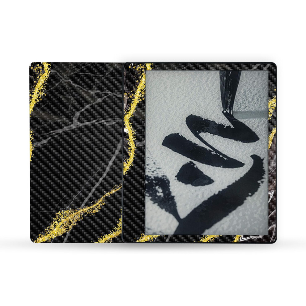 Skin Mightyskins En Fibre De Carbone Compatible Avec Amazon Kindle Scribe (2022) - Paillettes De Marbre Noir | Finition Textur E En Fibre De Carb-image