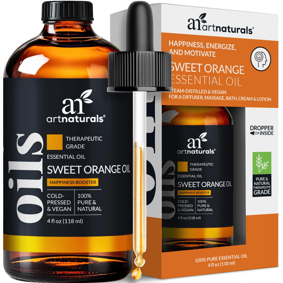 artnaturals Sweet Orange Essential Oil (4.0 Fl Oz / 118ml)- 100% Pure Undiluted Citrus Oil - Glass Bottle w/Dropper
