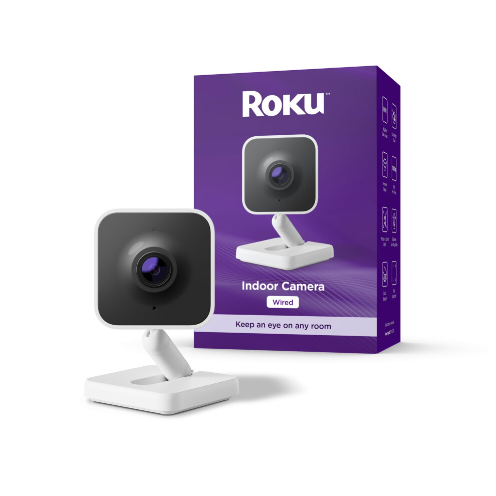Roku New Indoor Camera 2024 - Home Security - 1-Pack - Wired Security Camera & Pet Monitor with 1080p HD Color Night Vision  Works with Alexa & Google