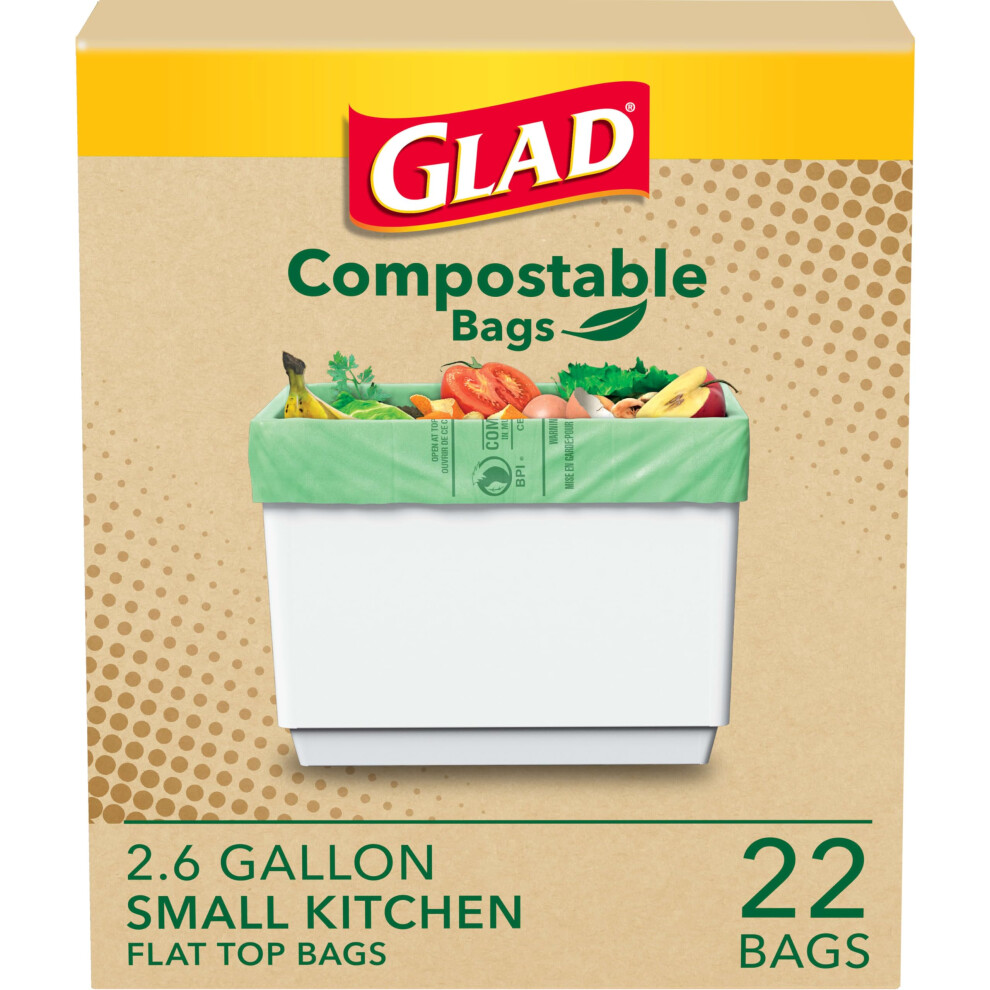 Sacs de compost Glad Kitchen, 2,6 gallons, petits sacs    couvercle plat, non parfum  s, 22 unit  s (l'emballage peut varier)