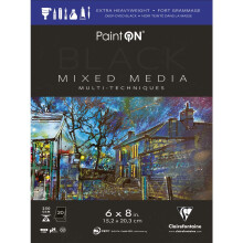 Clairefontaine - Ref 975489C - Paint'ON Mixed Media zwart gelijmd blok (20 afneembare vellen) - 15,2 x 20,3 cm (6 x 8 inch) 250 g/m2 zwaar papier (Am