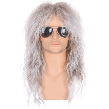morvally frfi 80-as vek stlus parka | Hossz gndr ezst szntmenetes barna szintetikus haj | Heavy Metal Glam Rock-Rocker Parka | Tkletes