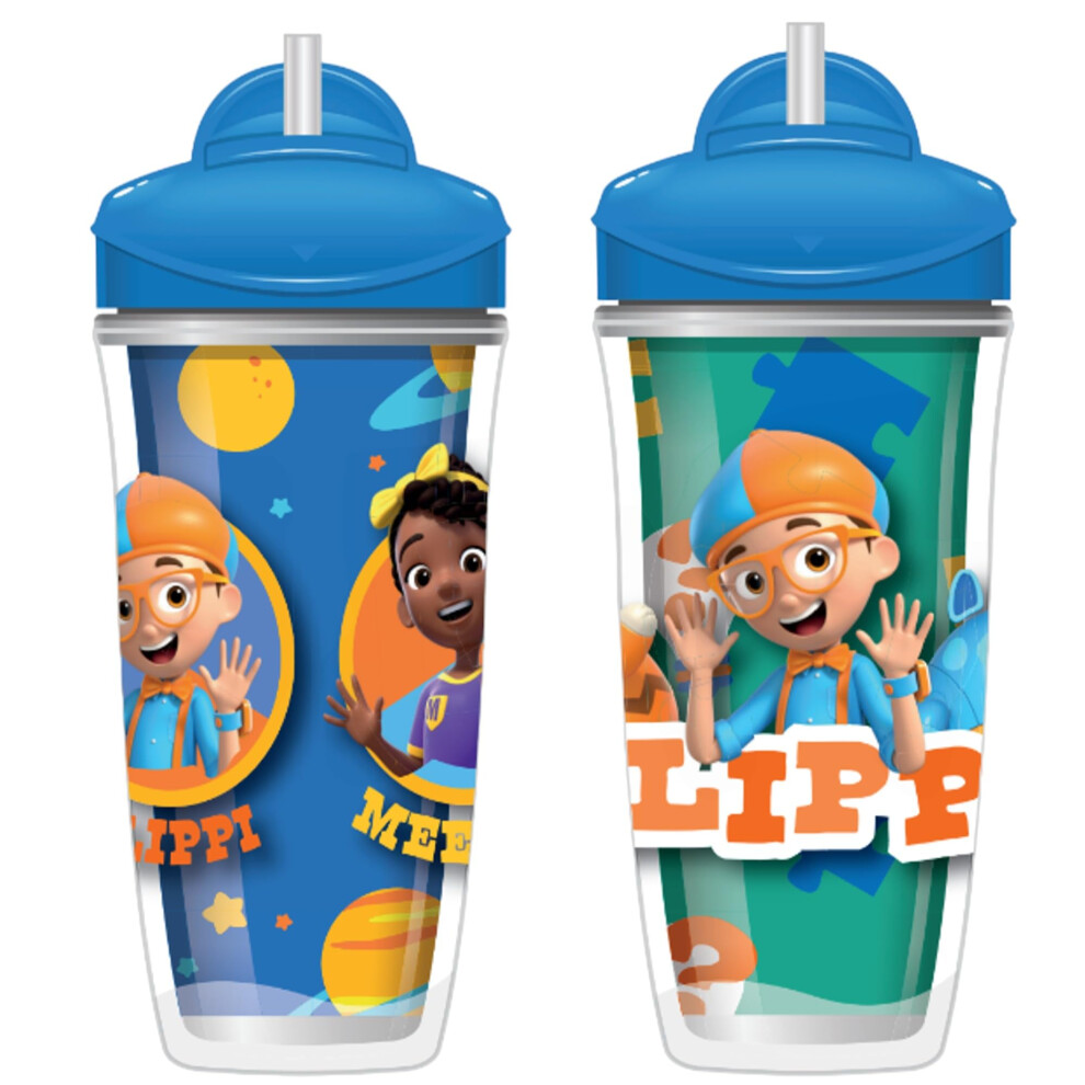 Playtex Baby Sipsters Gobelets isothermes anti-fuites et anti-  claboussures pour b  b   (  tape 3) - Motifs 3D Blippi, 255 ml, 2 unit  s