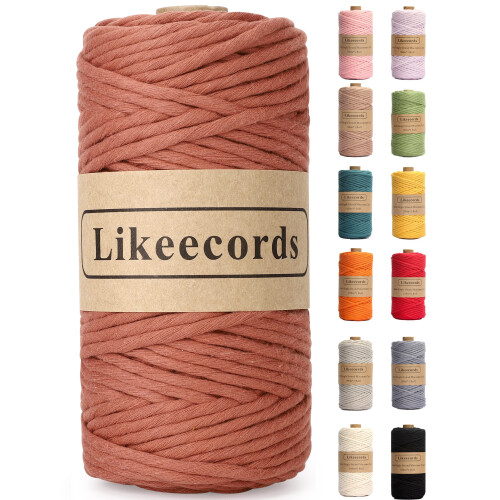 Likeecords Intrecciato Macrame Corda 3mm x 100 m, 100% Corda di Cotone