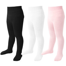 Mini Angel Baby-Strumpfhose fur Kleinkinder, Madchen, Zopfmuster-Leggings, weiche Baumwollstrumpfe, Strumpfhosen, 3er-Pack (Schwarz, Weiss, Rosa,