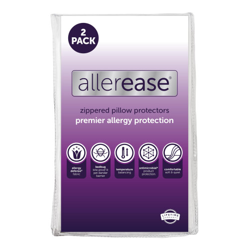 Set of 2 Standard/Queen AllerEase Pillow Protectors - Temperature Balancing  Allergist Recommended - Premium Breathable  Zippered Protectors