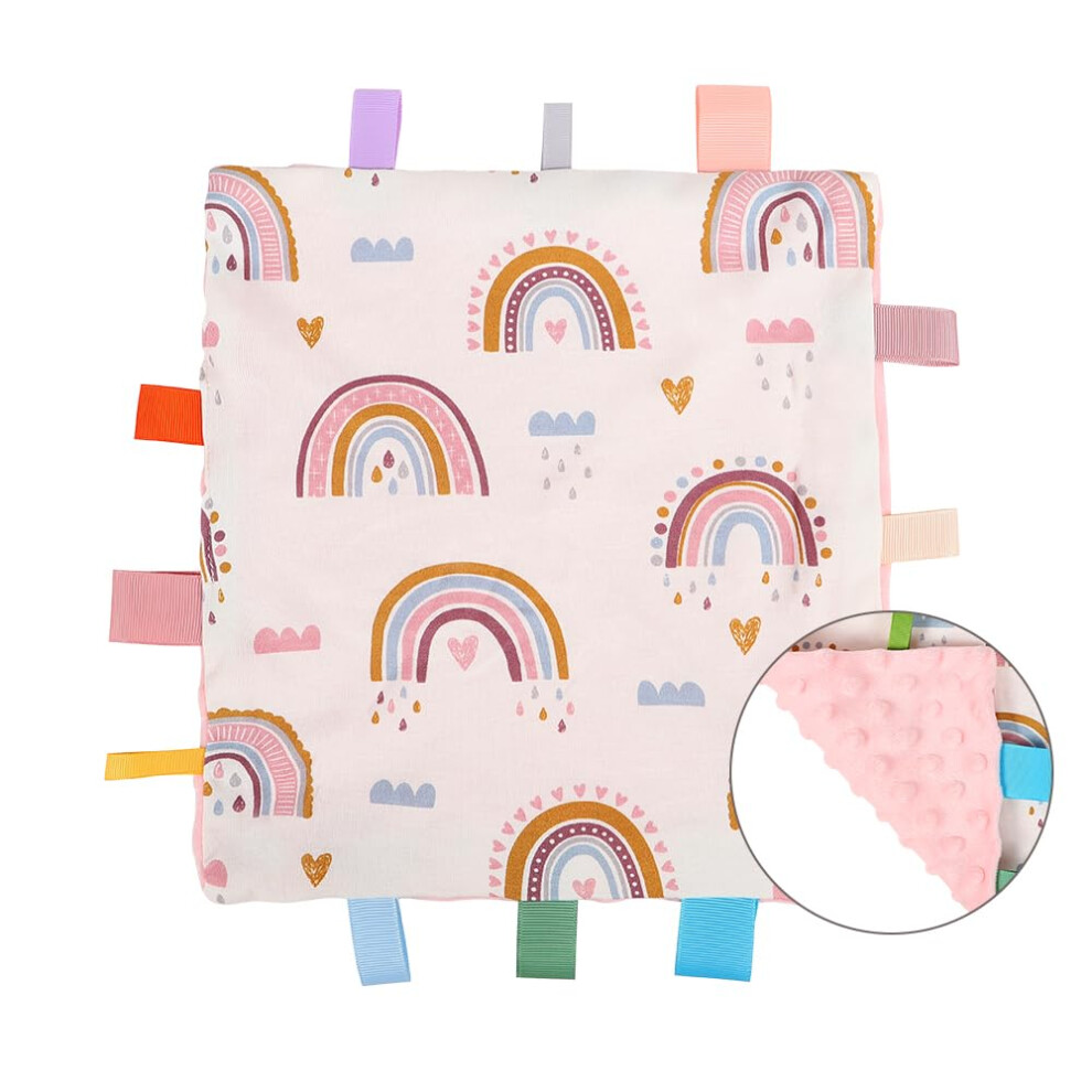 Baby Tags Security Blanket, Sensory Soothing Blanket With Tags, Dotted Backing Taggies For 3-12 Months Boys And Girls (Rainbow) Amazingm