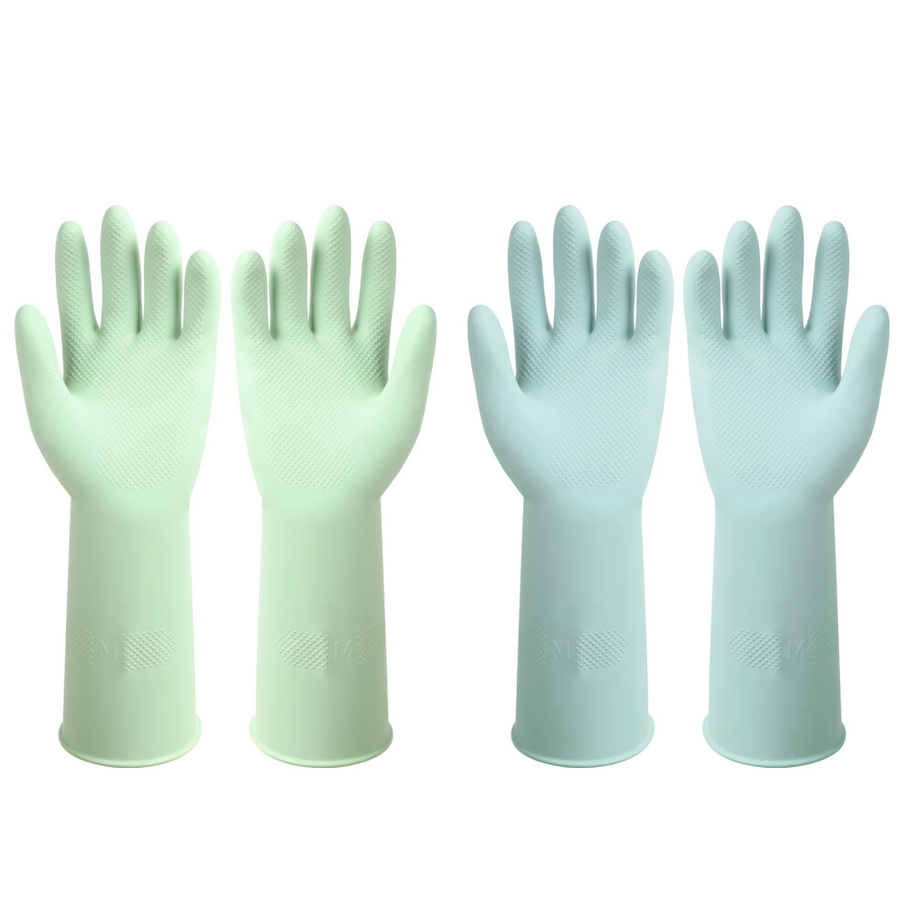 ZUIMER Dishwashing Rubber Gloves Reusable Kitchen Gloves 2Pairs Cleaning Gloves for Washing Dishes Long-lasting&Non-Slip (Light Blue&Light Green  M)-image-OPC-PGSGVGK-NEW
