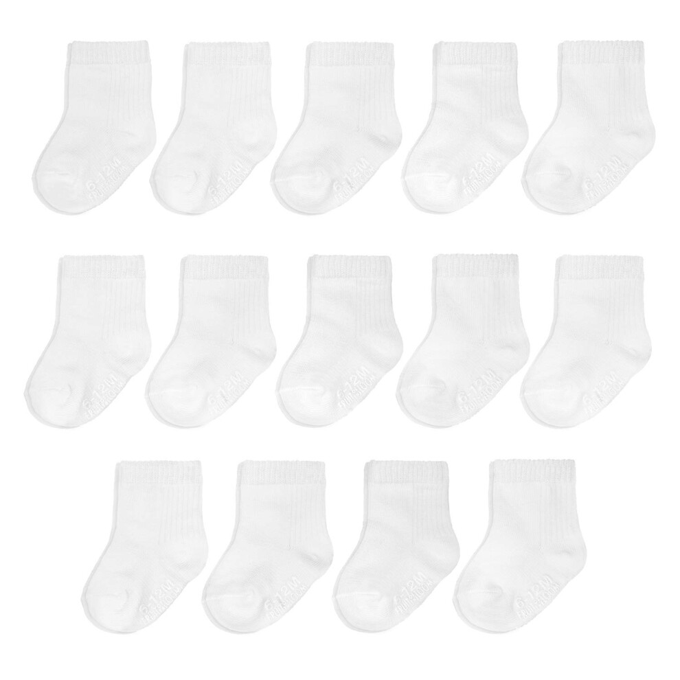 Fruit of the Loom Baby 14-Pack Grow & Fit Flex Zones Cotton Stretch Socks - Unisex  Girls  Boys (4-5 Years  White)