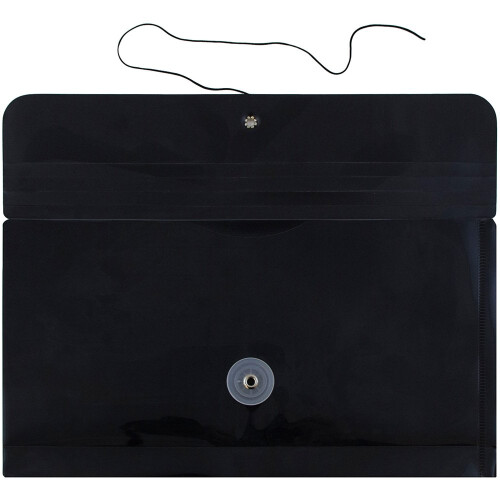 JAM PAPER Plastic Envelopes with Button & String Tie Closure - #10 Business Booklet - 5 1/4 x 10 - Black - 12/Pack 1