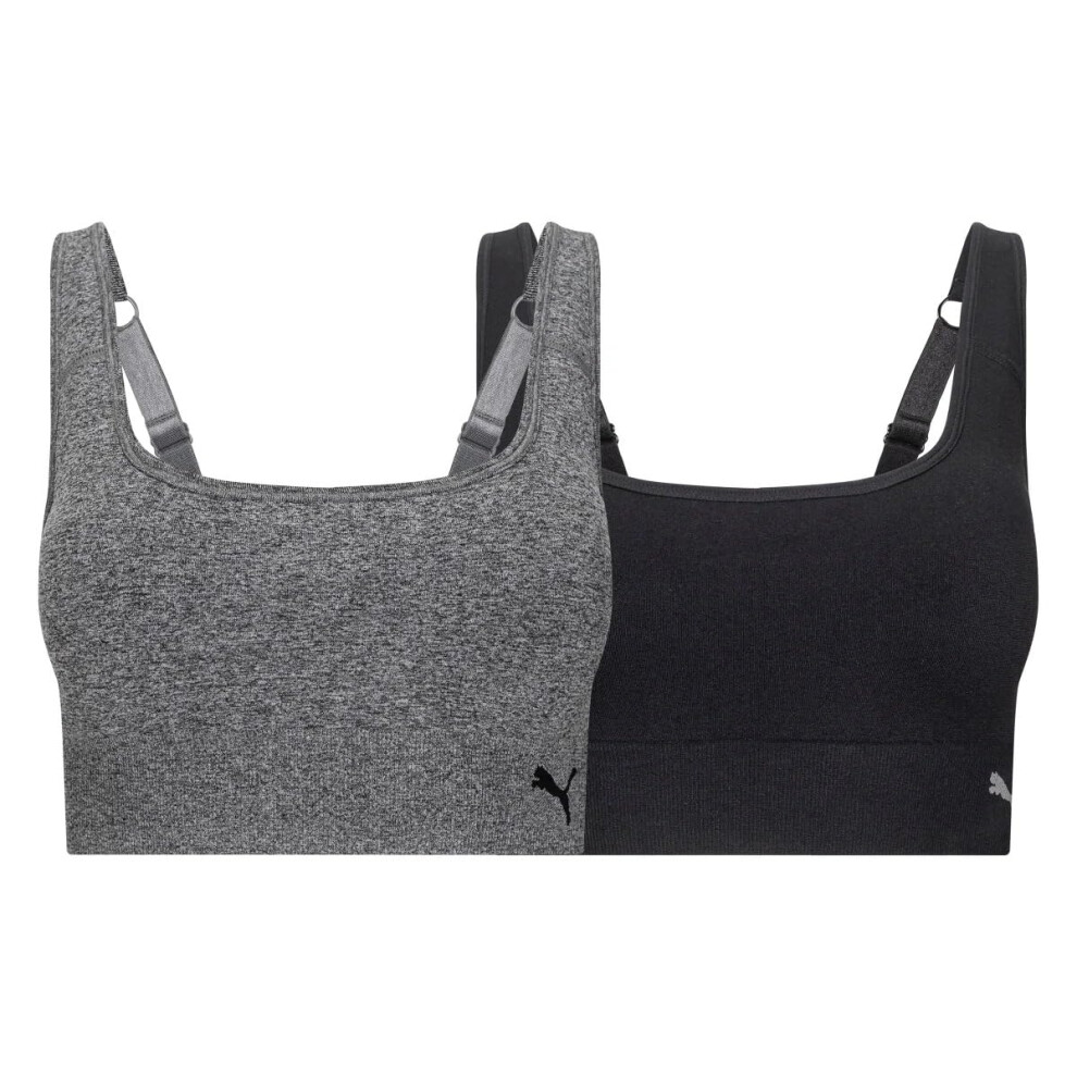 PUMA Sports Bra for Women & Running Sports Bras Pack with Breathable & Supportive Design - Black Small