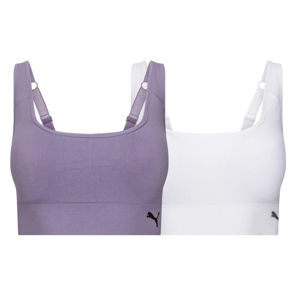 PUMA Women Sports Bra Pack & Seamless Sports Bras for Women  2-Pack  Ideal for Running & Everyday Wear - White Small