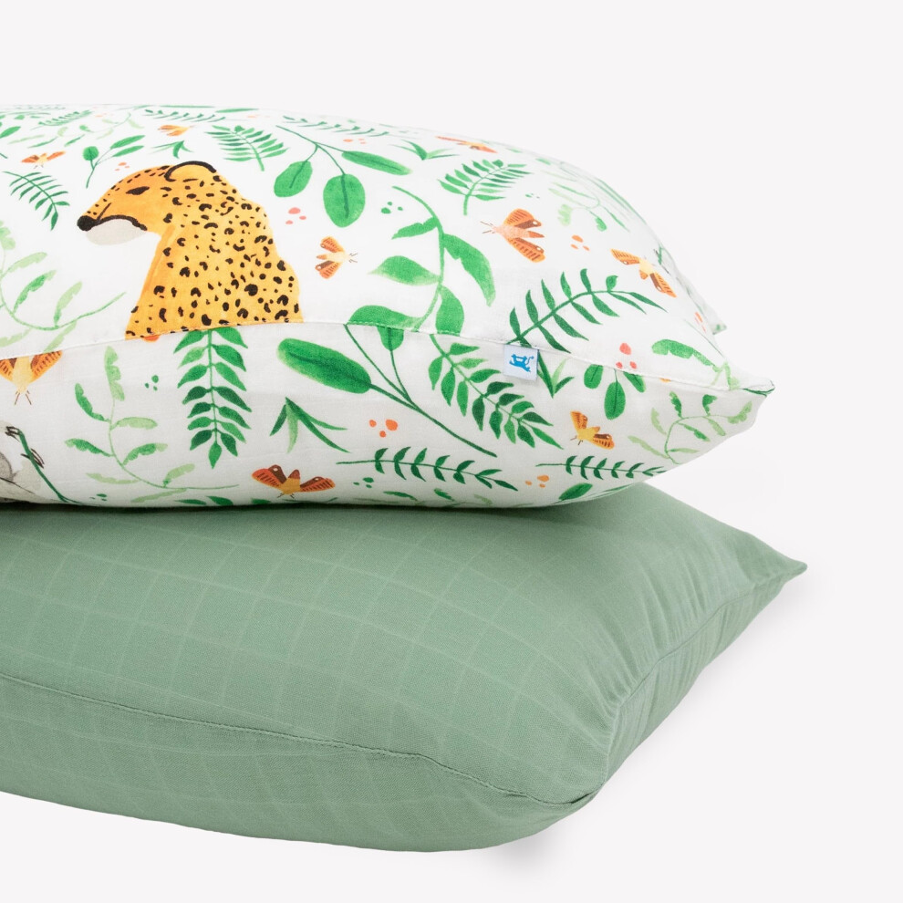 Lot de 2 taies d'oreiller standard Little Unicorn | Mousseline ultra douce et respirante | Fermeture enveloppe confortable (Mighty Jungle)