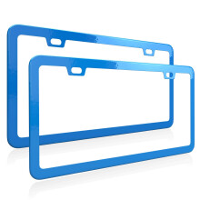 Cadre de plaque d'immatriculation bleu Deselen en m   tal fin en acier inoxydable avec 2 trous et bouchon     vis, lot de 2 (bleu)