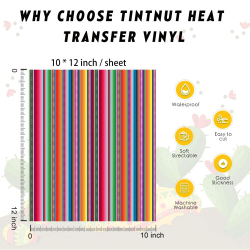 Tintnut Cinco De Mayo México HTV - 10 Folhas 10X12 Polegadas Vinil de Transferência Térmica Zarape 2