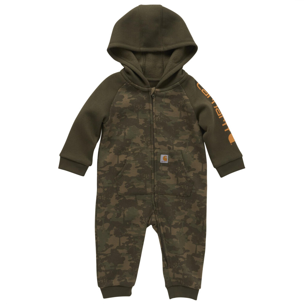 Carhartt Baby Boys' Long-Sleeve Hooded Zip-Up Footless Jumpsuit One-Piece Hoodie  Tree Camo Print Green  24M