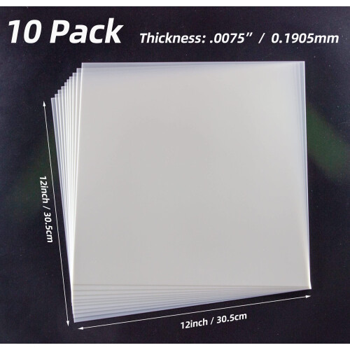 NEGLEX Folhas Mylar em Branco 7.5mil (Pacote de 10), 12X12 polegadas, Folhas de Estêncil PET Translúcidas 1