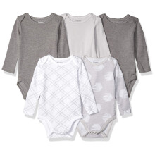 Macaces Hanes para bebs meninos Ultimate Flexy 5 Pack de manga comprida Body cinza divertido 0-6 meses EUA