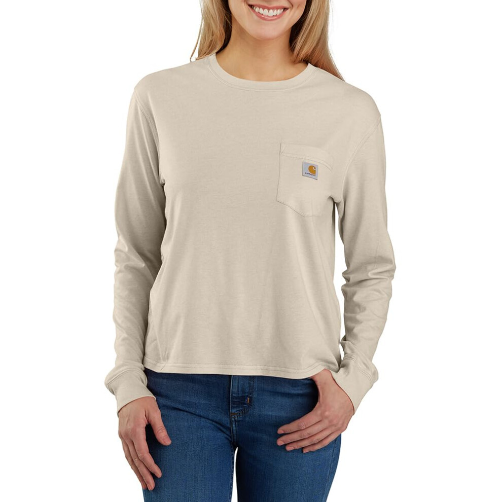 Carhartt Women's Tencel Fiber Series Loose Fit Long-Sleeve Pocket T-Shirt  Oat Milk Heather