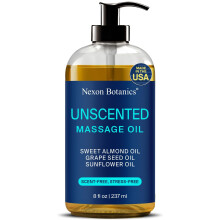 Ongeparfumeerde massageolie 8 fl oz - Hydraterende lichaamsolie voor gevoelige huid en spierverlichting - met zoete amandel-druivenpit- en zonnebloem