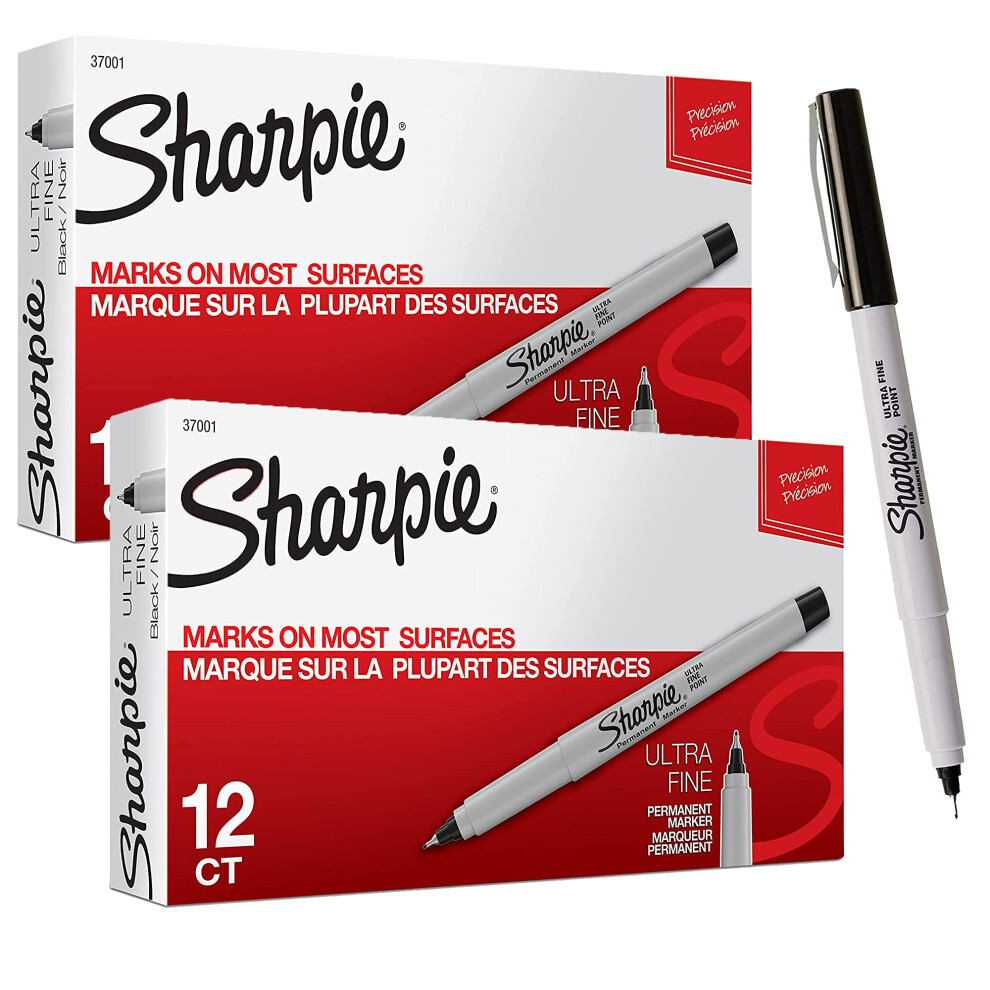 SHARPIE Permanent Markers  Ultra Fine Point  Black  12 Count - 2 Pack