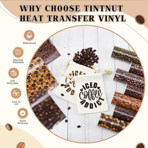 Pacote de Vinil de Transferência Térmica Tintnut Brown - 10 Folhas 10x12 Polegadas para Camisetas e Chapéus 2
