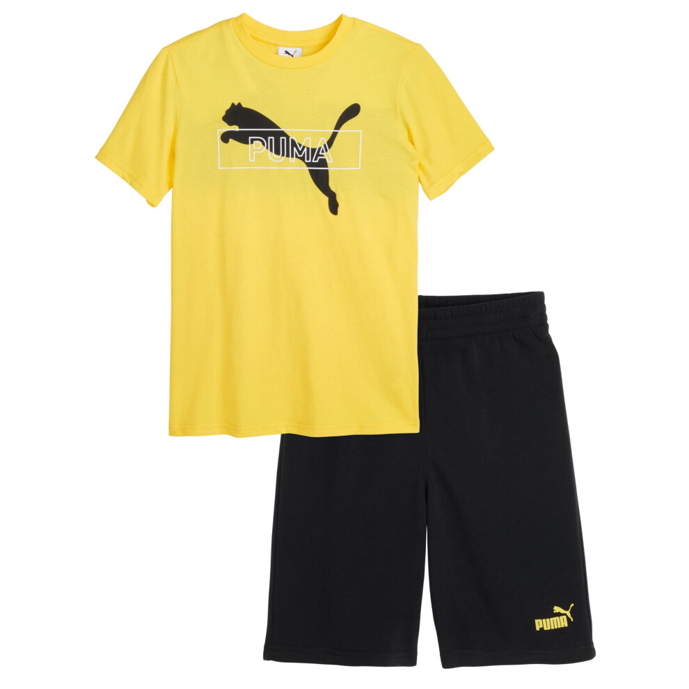 PUMA Boys 2PC Cotton Jersey Tee & Fleece Short Set  Sunny Yellow  M