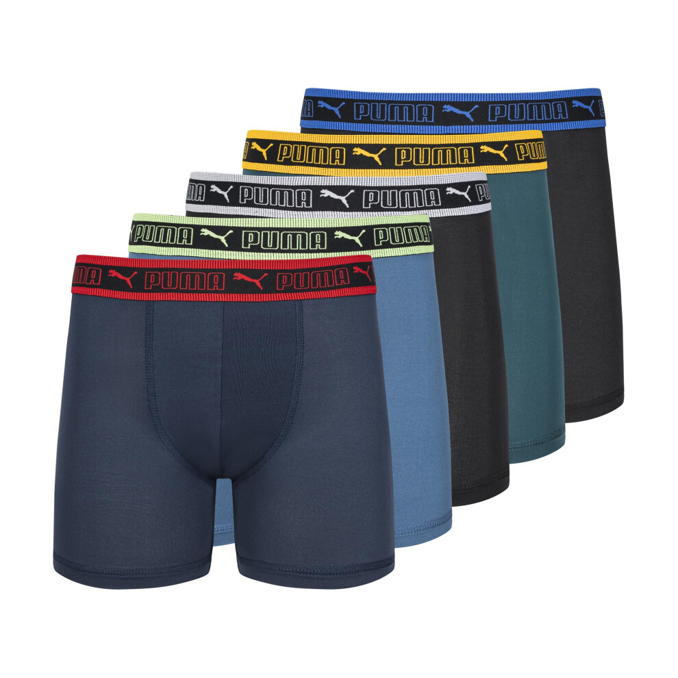 PUMA Boys' 5 Pack Performance Boxer Briefs  Blue/Black