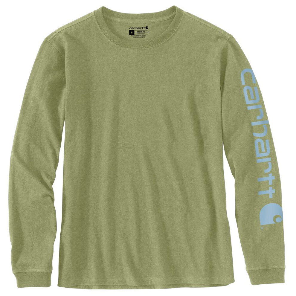 Carhartt Women's Loose Fit Heavyweight Long Logo Sleeve Graphic T-Shirt  Green Olive Heather  Medium