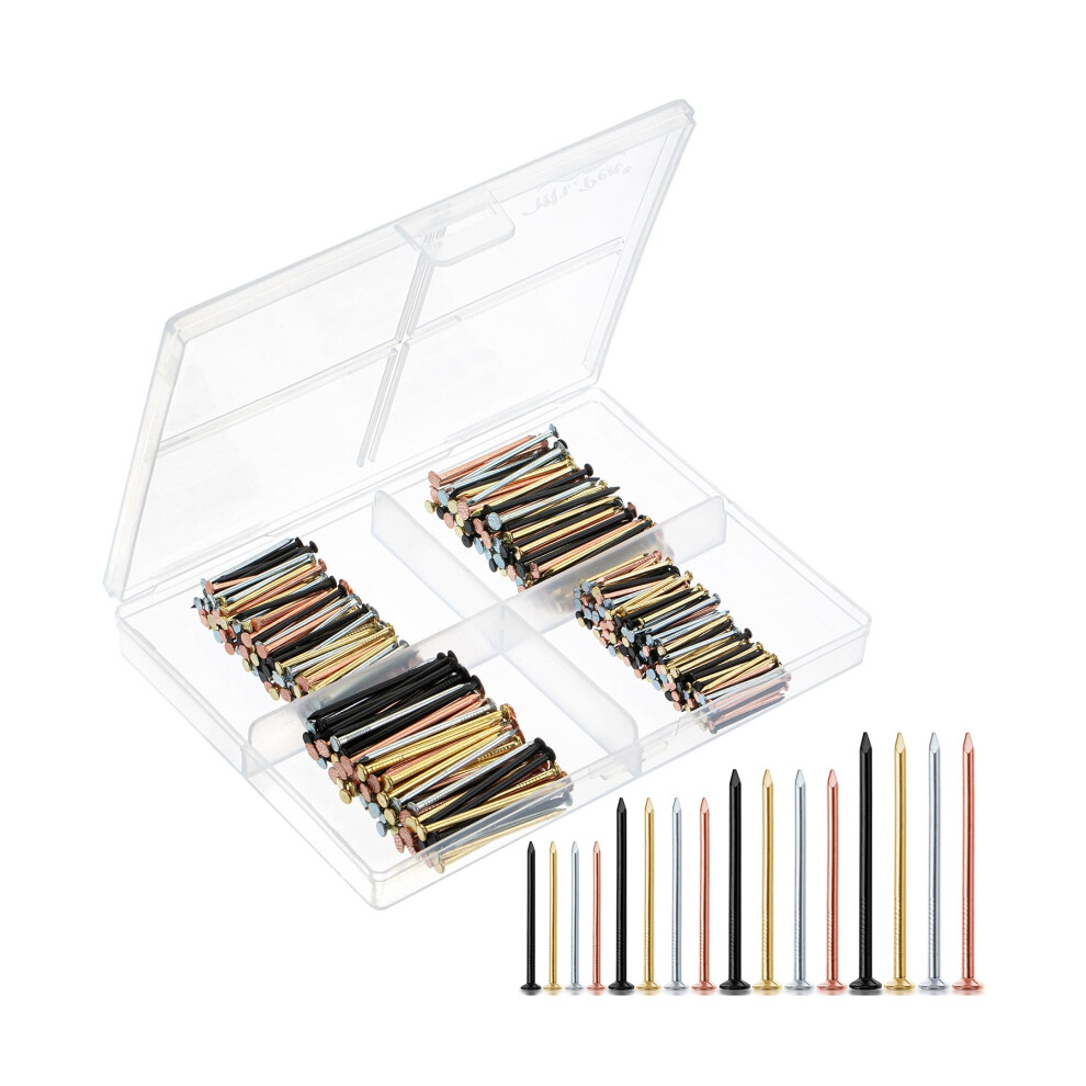 Mr. Pen - Nail Assortment Kit 600 Pcs 4 Sizes Assorted Colors Small Nails For Hanging Pictures Finishing Nails Wall Nails For Hanging Pin Nails