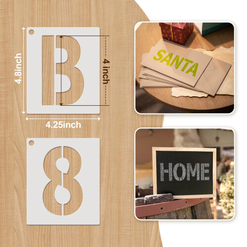 Conjunto de Estênceis de Letras Grandes de 4 Polegadas - 42 PCS Estênceis de Plástico Reutilizáveis com Números e Símbolos 1
