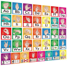 Yiydong 36 stykker ASL Alphabet Line Bulletin Board Set ABC Number Sign Language Flash Cards Wall Decorations til førskole Børnehave Elementary C