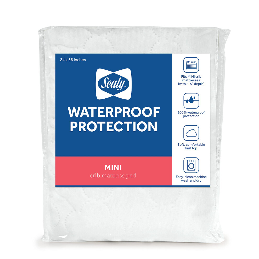 Sealy Baby Mini Fitted Waterproof Infant Portable Crib Mattress Protector Pad Cover  Durable and Comfortable Topper for Newborns and Toddlers  Machine