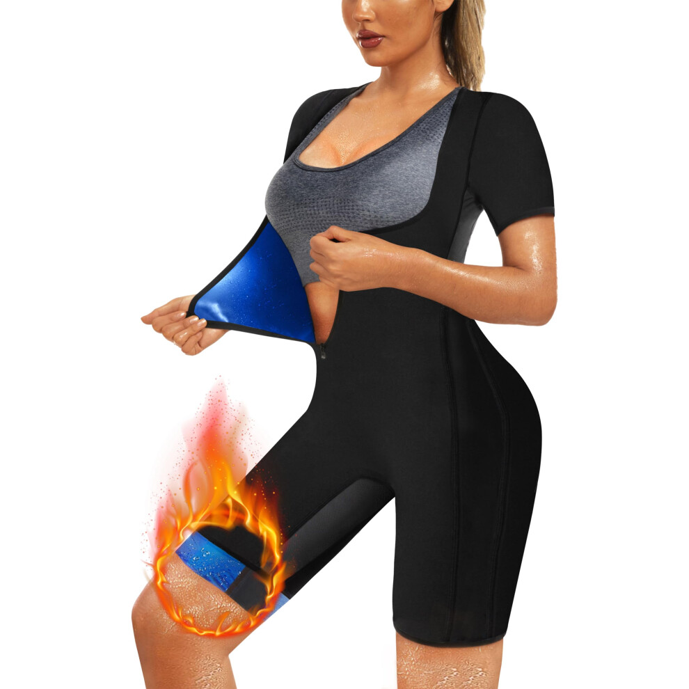 QZSH Combinaison de sauna pour femmes, sweat-shirt amincissant, haut chaud, combinaison gainante, maille sous les aisselles et l'entrejambe (BH7008-01