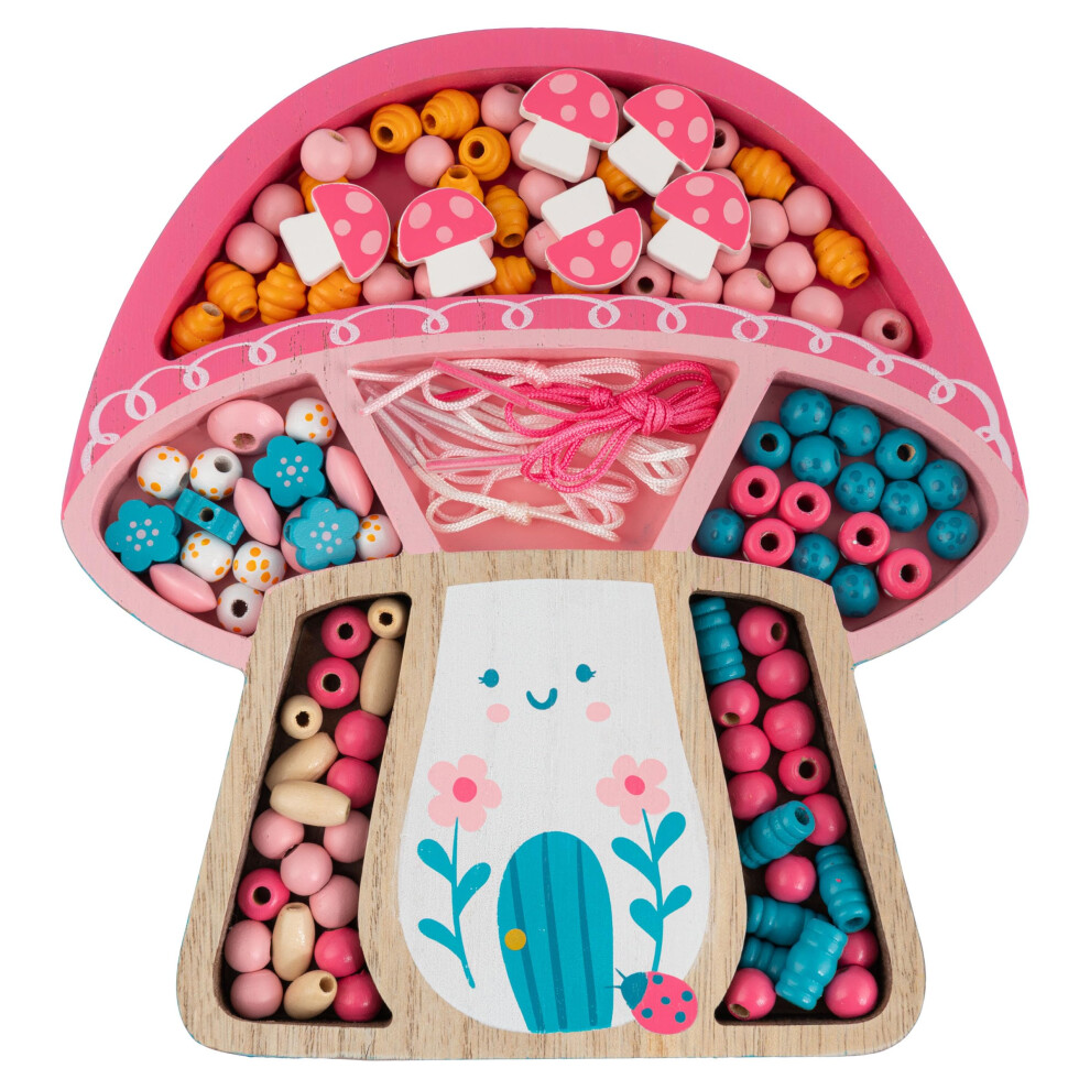 Stephen Joseph Holzperlen-Set F R Kinder, 125 Holzperlen Mit 4 Halsketten- Und 4 Armbandschn Ren Mit Wiederverwendbarem Holztablett, Premium-Schm-image