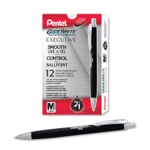 Pentel Glidewrite Executive Ballpoint Pen  (1.0mm) Medium Line  Black Metal Barrel  Black Ink  Box of 12 (BX970A-A)