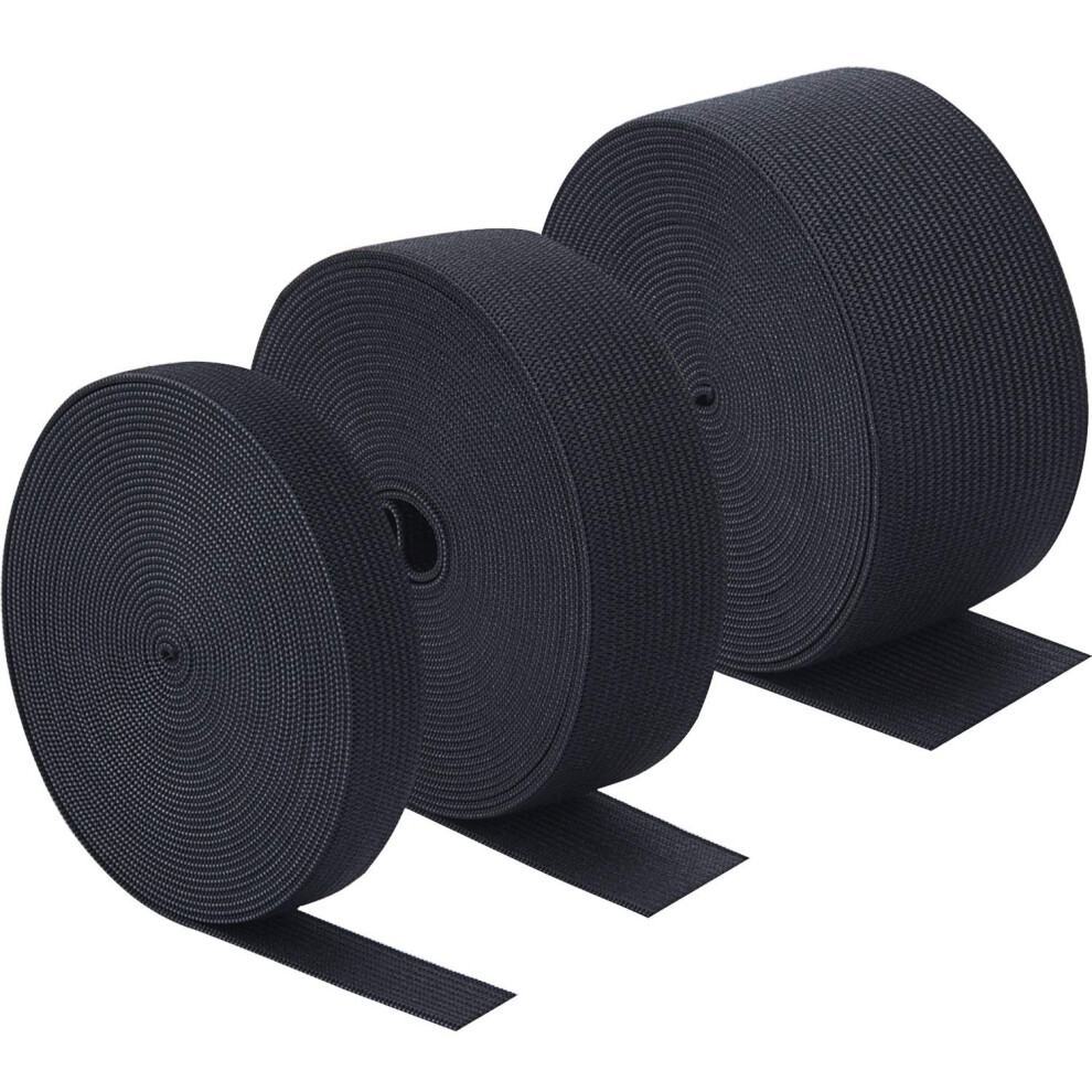 Sunmns 3 Rollen Naai-Elastisch Band Op Een Spoel Van 3/5 Inch Breed, 1 1-1/2 Inch Breed, 5,5 Yards/Rol (Zwart)-image
