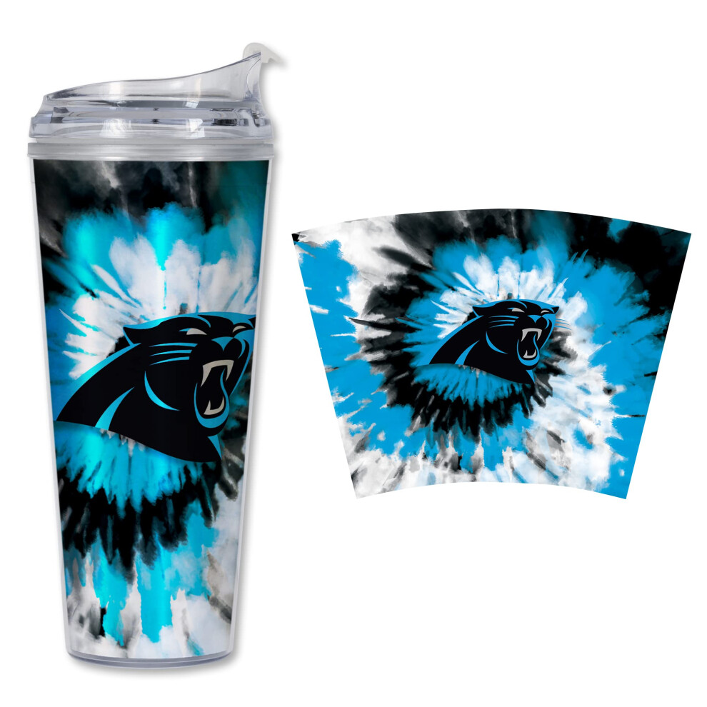 Rico Industries Nfl Carolina Panthers Metallic Tye Dye Acrylbecher Mit Klappdeckel, 24 Oz-image