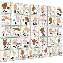 Yiydong 36 stykker ASL Alphabet Line Bulletin Board Set ABC Number Sign Language Flash Cards Wall Decorations til førskole Børnehave Elementary C